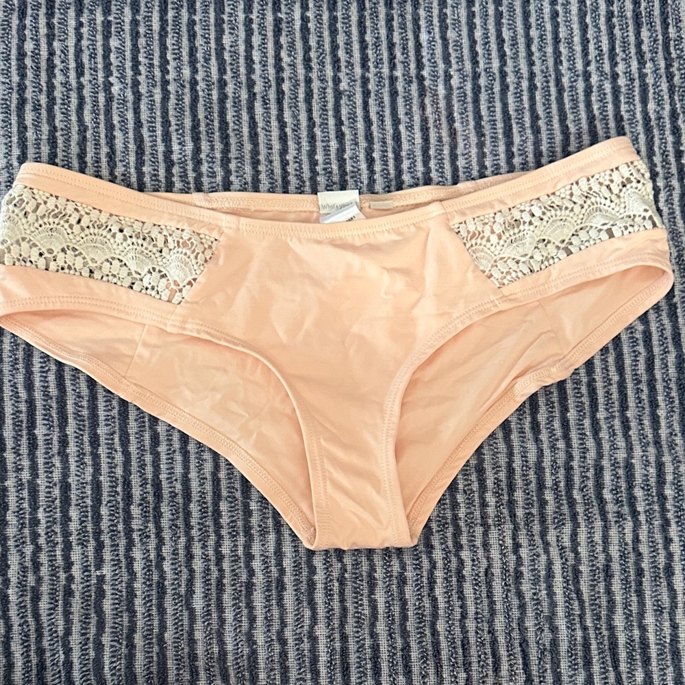 Peach Lace Trim Bikini Bottoms